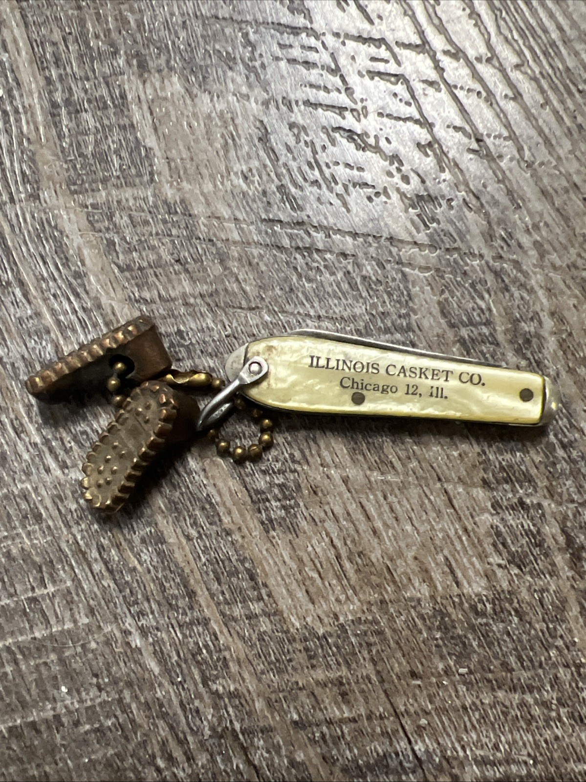 Vintage Utica Illinois Casket Co. Funeral Home Pocket Knife Oddity Curiosity