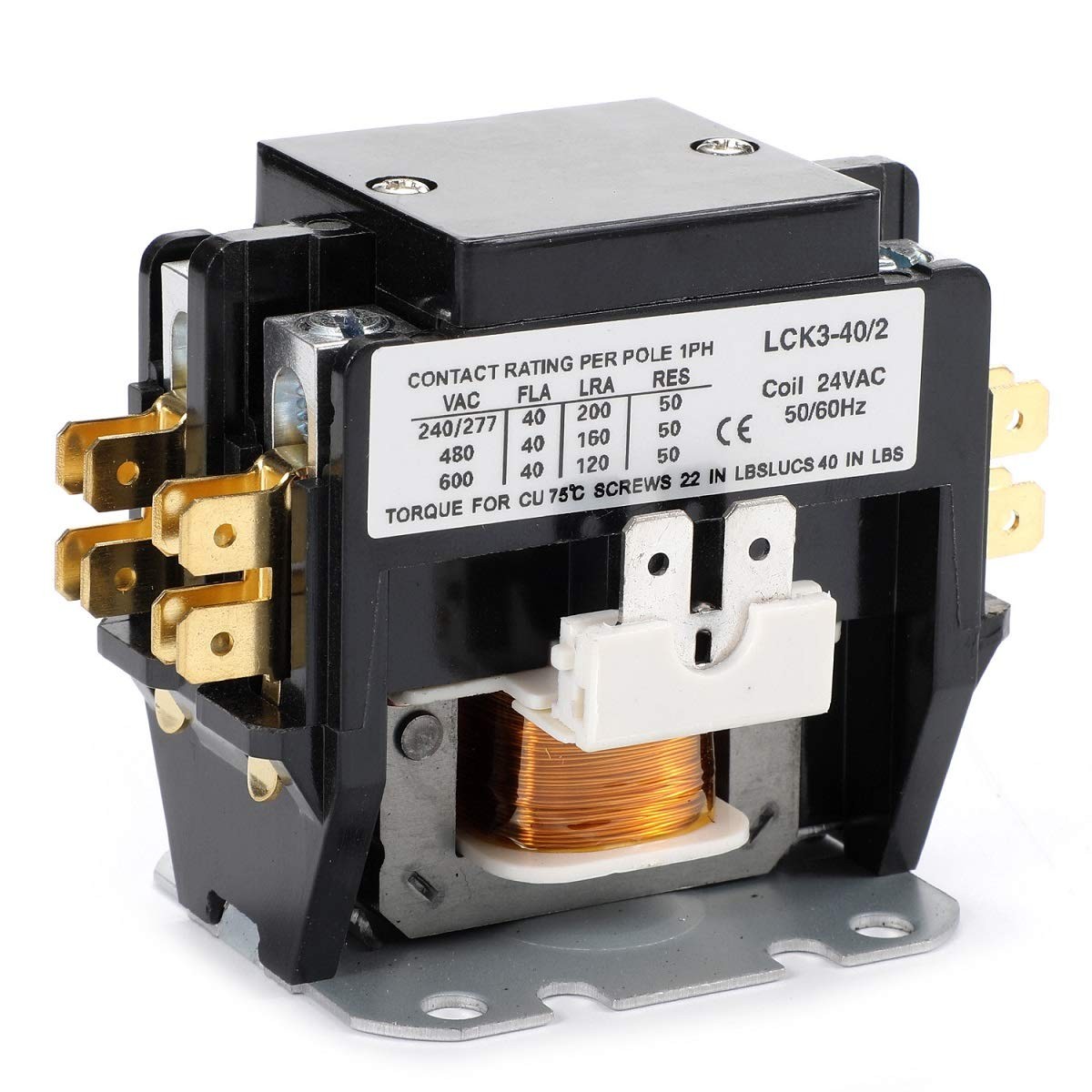 BVPOW Air Conditioner Contactor 24V Coil 2 Pole 40 Amps Universal and Compati...