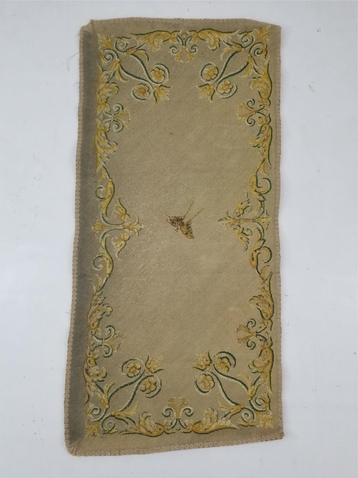 Antique French Needlework Ornate Floral & Butterfly Motif Textile Panel 100x48cm