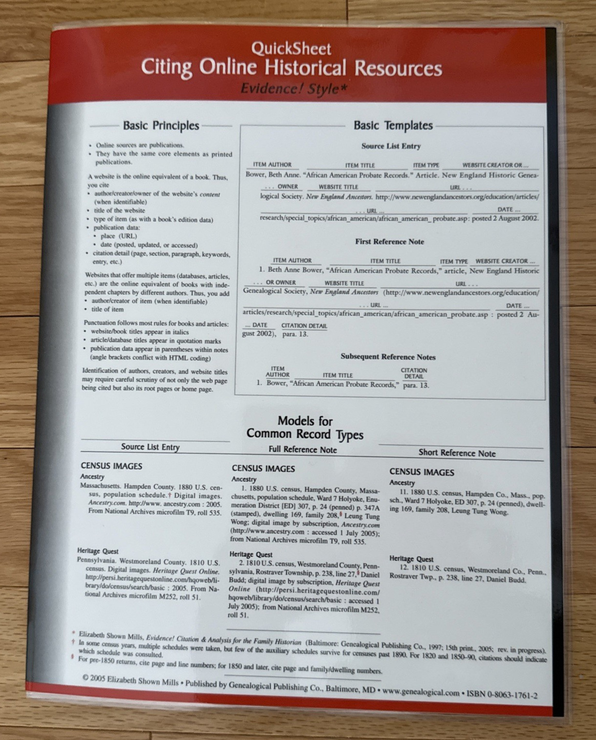 Genealogy QuickSheet - Citing Online Historical Resources Evidence! Style*