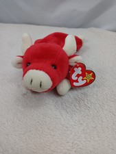 VTG Original Ty Beanie Baby Snort The Bull 1995 Red Bull Stuffed Animal Plush