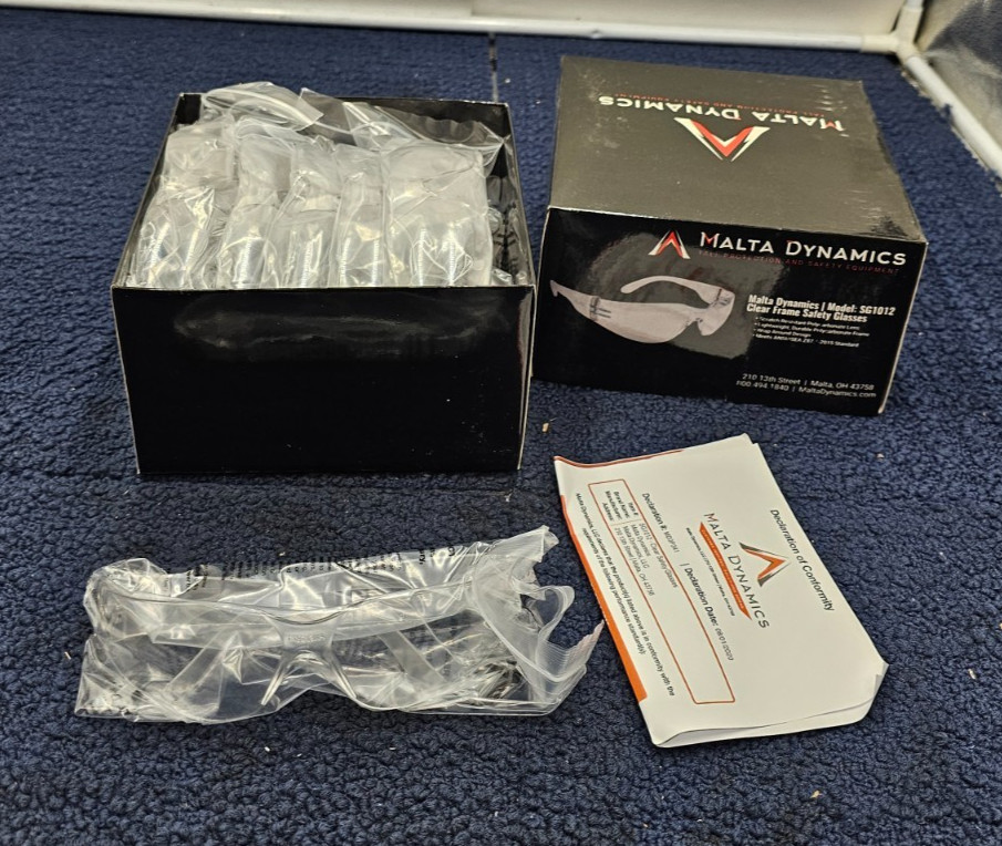 (QTY 42) MALTA SG1012 Clear Frame Safety Glasses, Scratch Resistant Lens