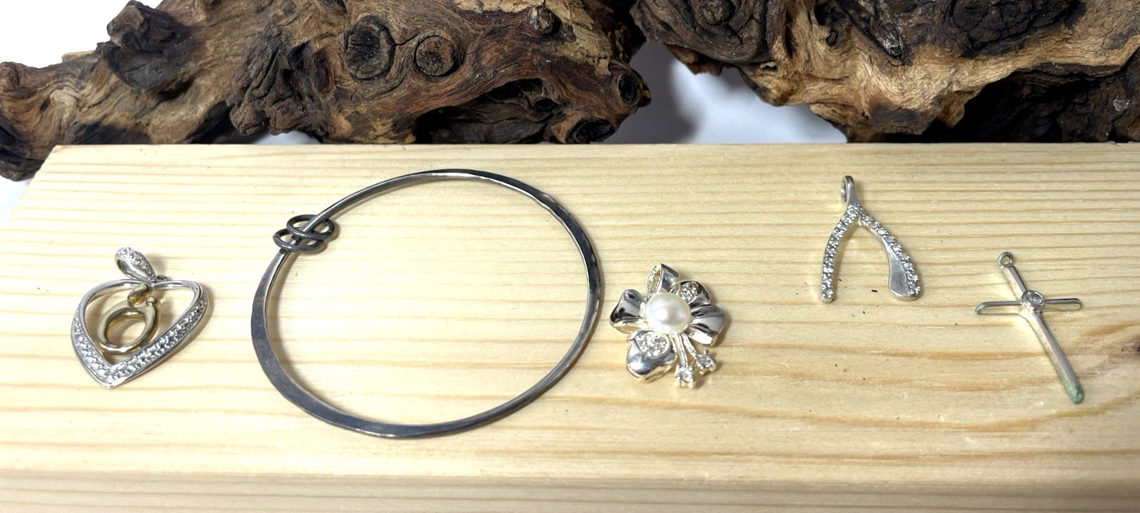 925 Sterling Silver 5 Pendant Bulk Lot Mom/Baby Circle Flower Wishbone Cross