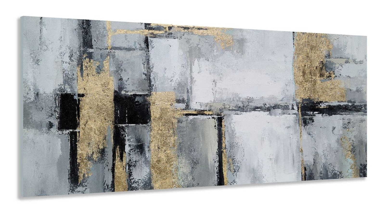 RFDEPOT ARTS Black and White Canvas Wall Art - Abstract Painting with Gold Fo...