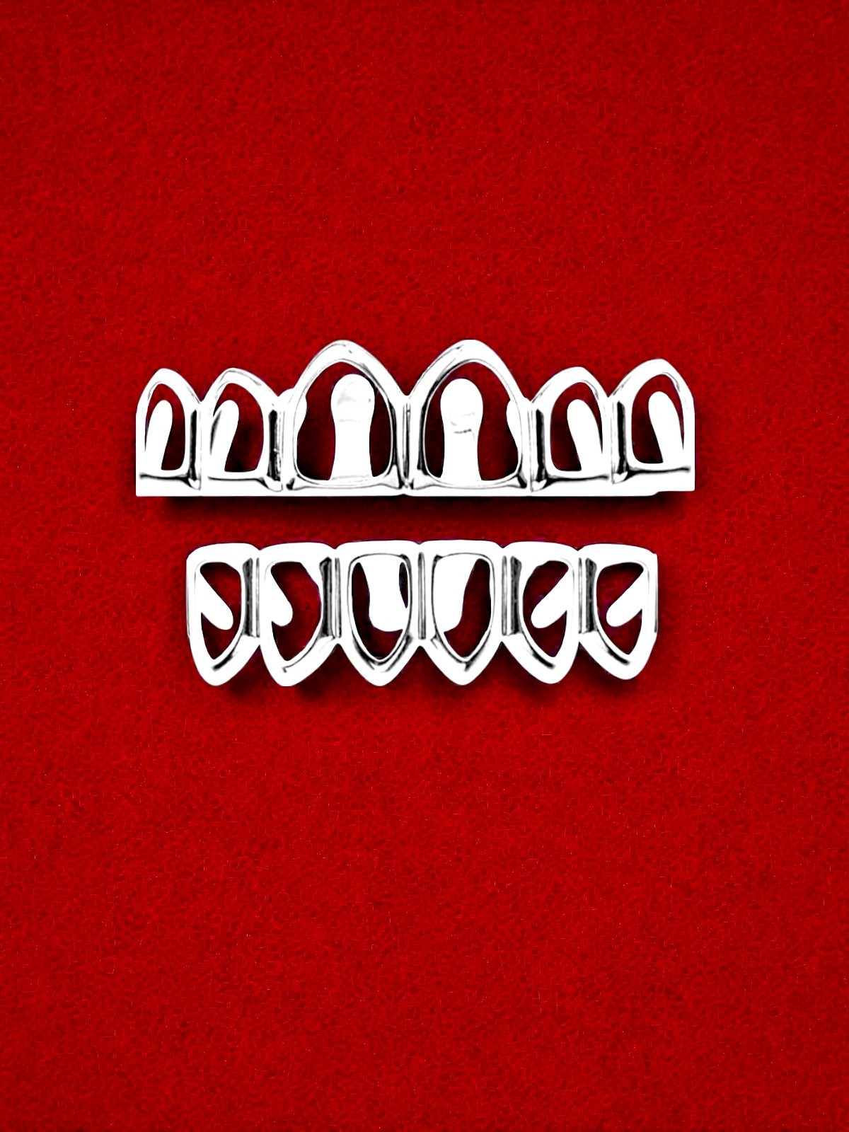 14K White Gold Plated Custom Fit 6 Open Face Grillz Top & Bottom Mold Kit