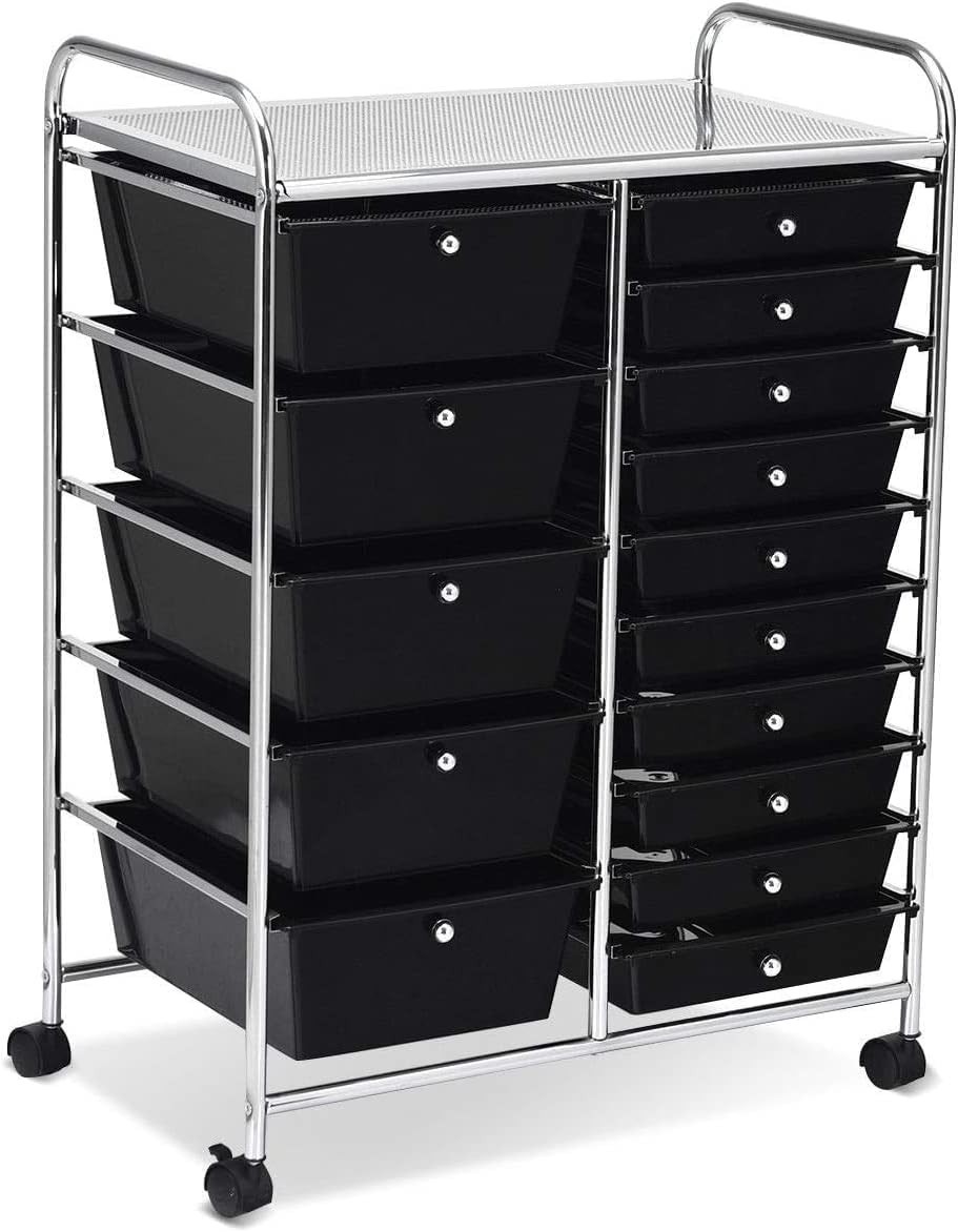 15 Drawer Rolling Storage Cart Mobile Utility Cart W/ Lockable Wheels Drawers