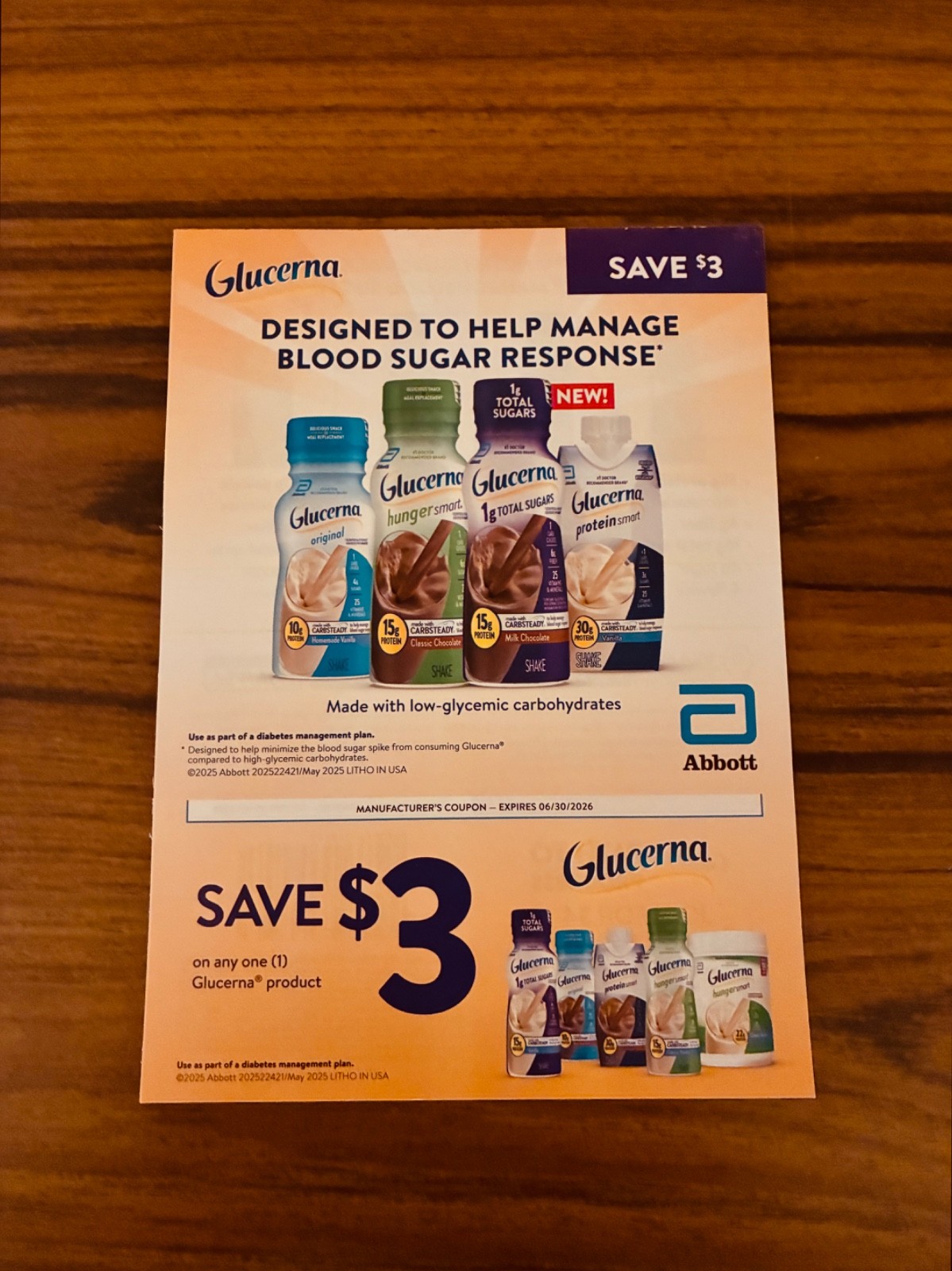 Lot Of 25 Glucerna Coupons $3 Off Any One Product Expire 06/30/2026