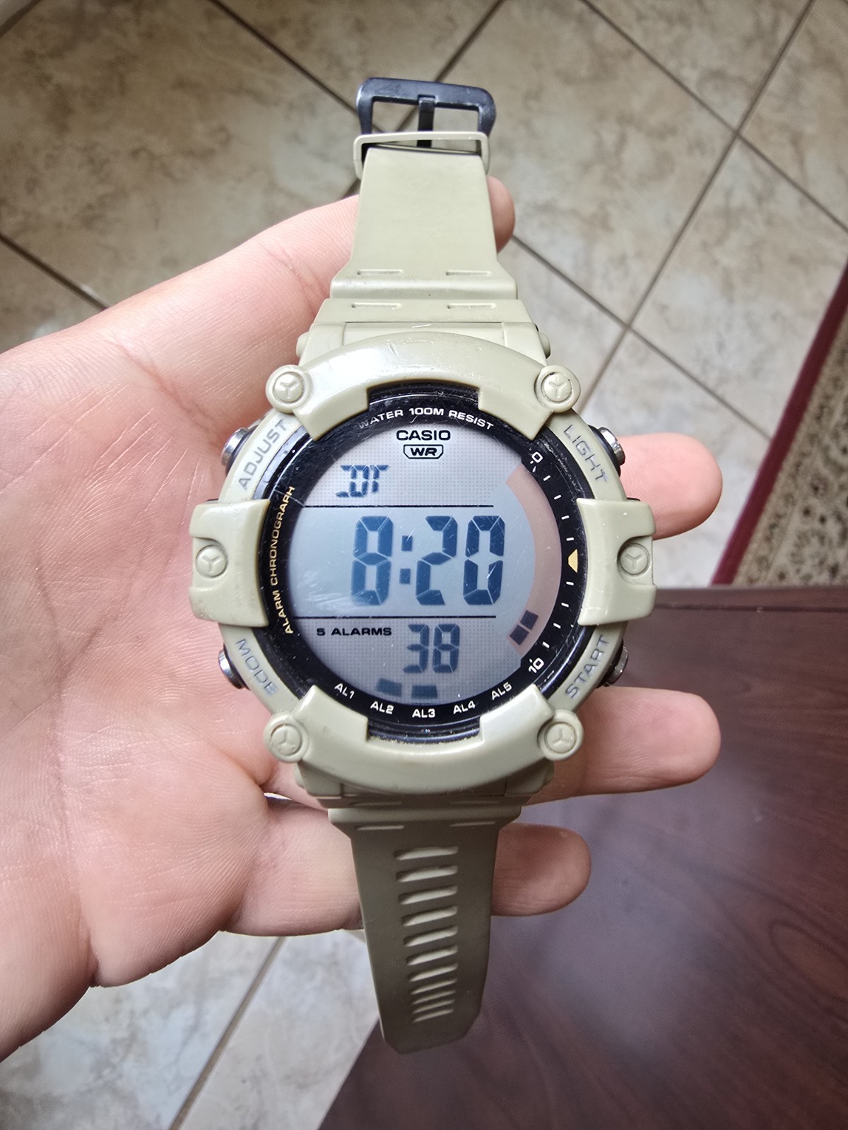 Casio Men's WR Alarm Chronograph Illuminator Watch 3502 AE-1500WH Light Green