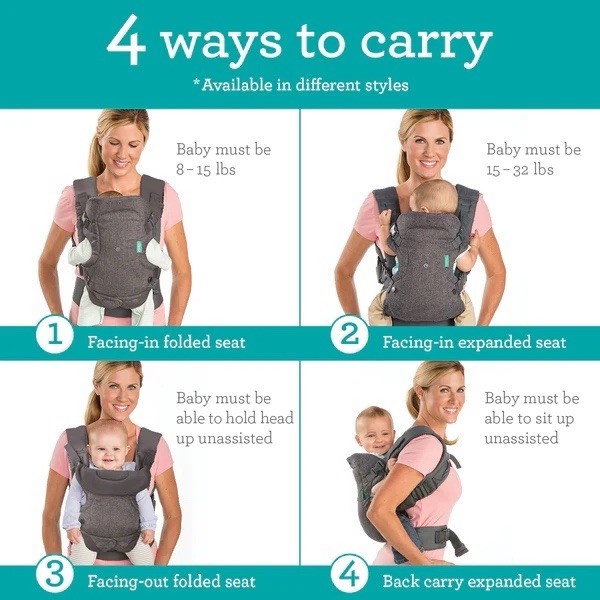 Infantino Gray Baby Carrier Adjustable Straps Multiple Carrying Positions