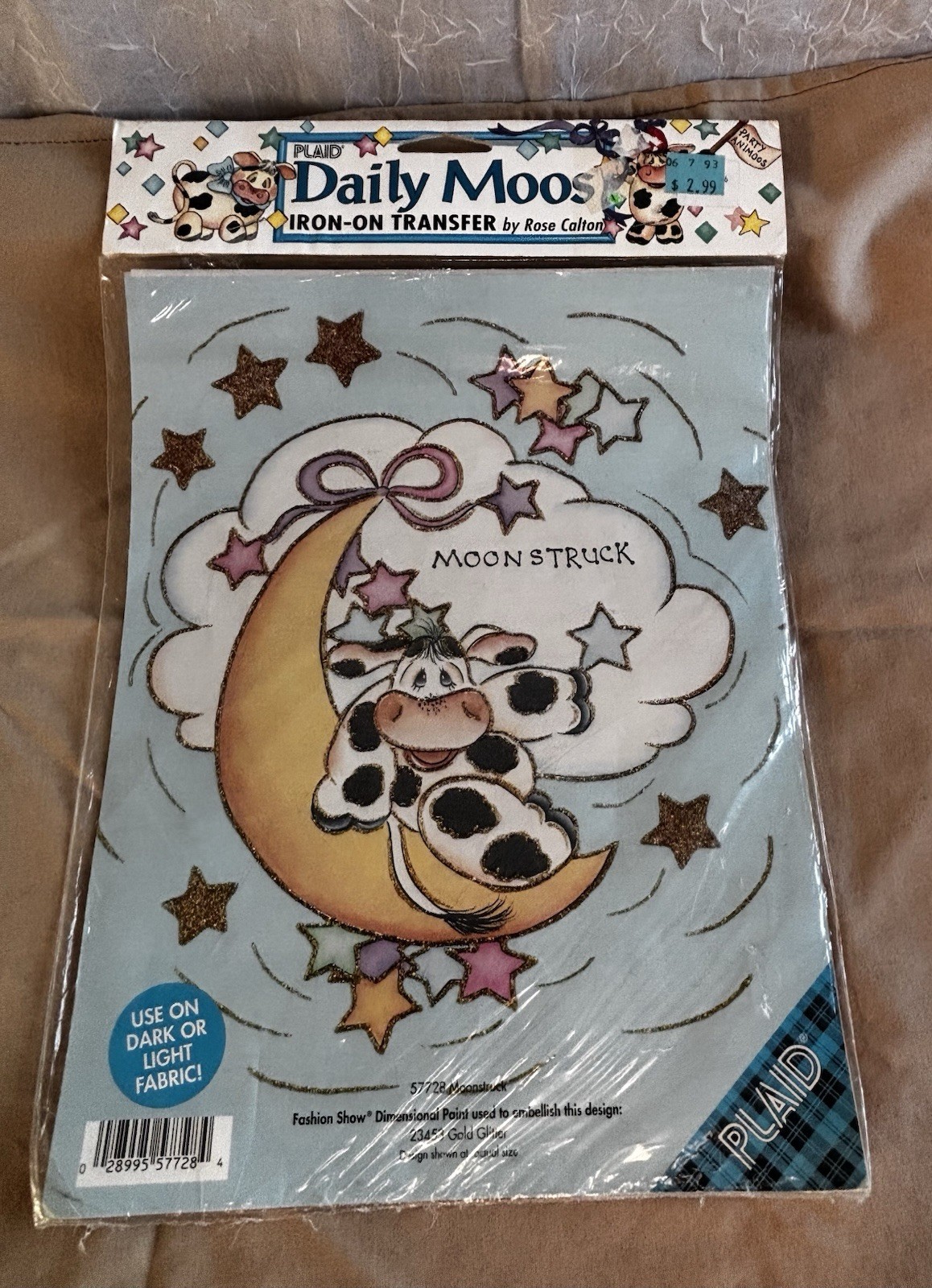 Vintage Plaid Iron on Transfer Daily Moos By Rose Calton Moonstruck Cows Sealed