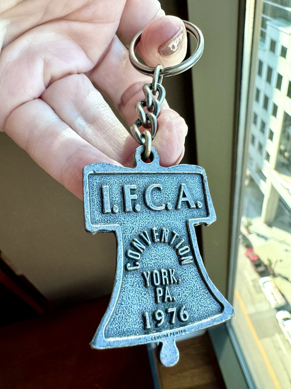 I.F.C.A. Convention 1976 Liberty Bell Medal Keychain Olde Colonial Pewter in Box