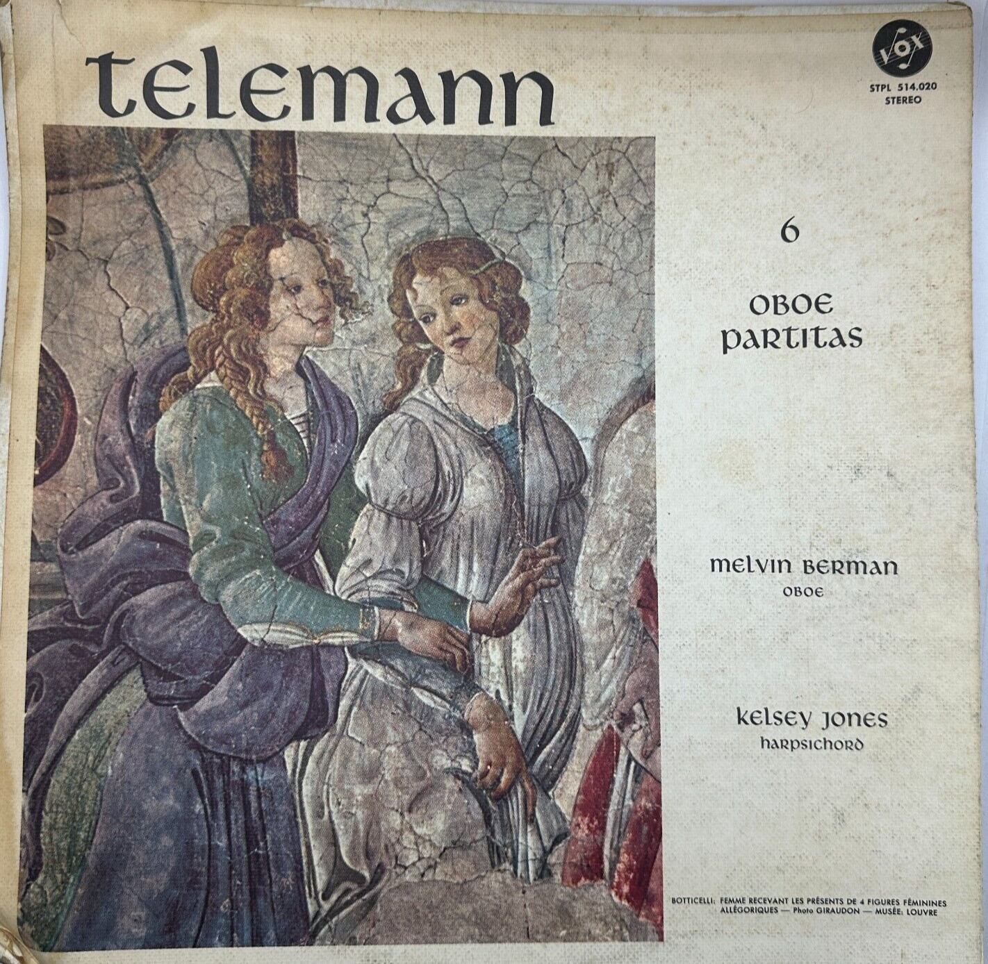 Telemann. 6 Oboe Partitas 1963 EX Classical LP🔔
