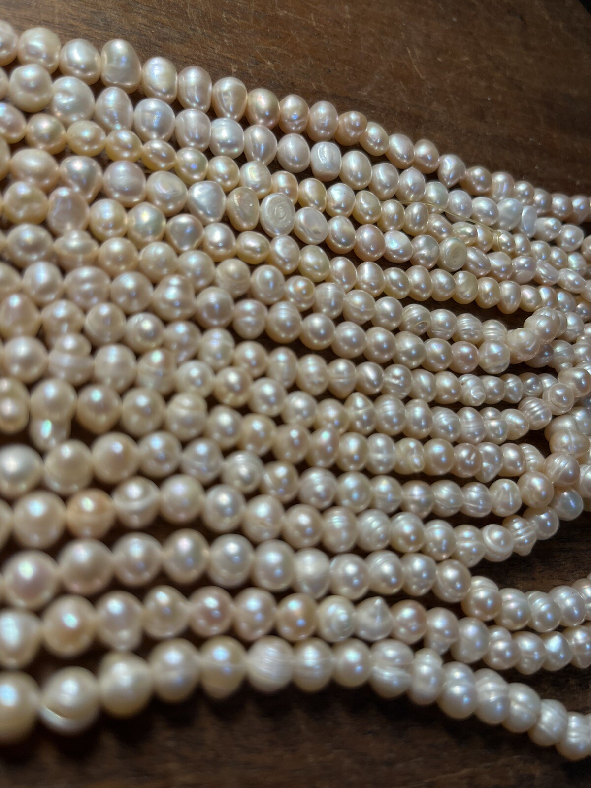 Old Stock Pink Peach Iridescent Round  Pearl 6.5mm Beads 16" Strand