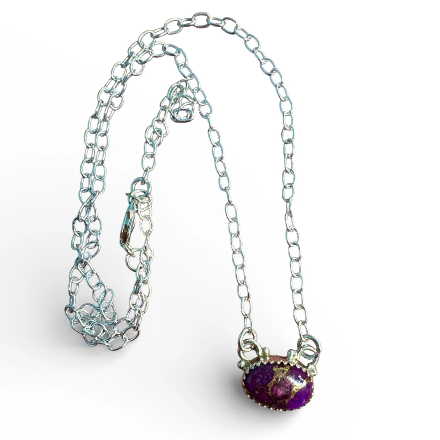 Kingman Purple Mojave Turquoise Solid 925 Sterling Silver Necklace