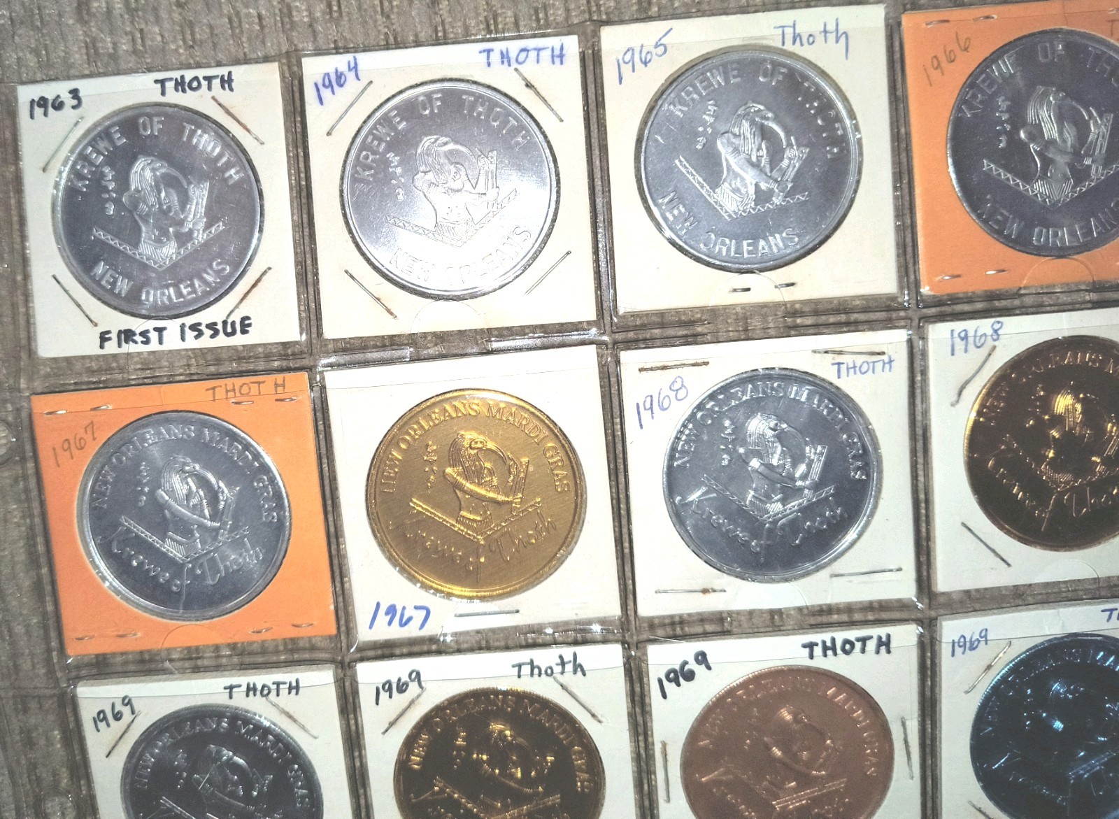 Vintage Mardi Gras Doubloons. Krewe of Thoth.1963-1971.