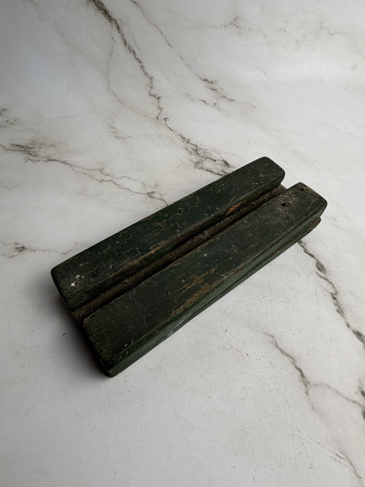 Vintage Wooden Green Mold Press Block Primitive Tool
