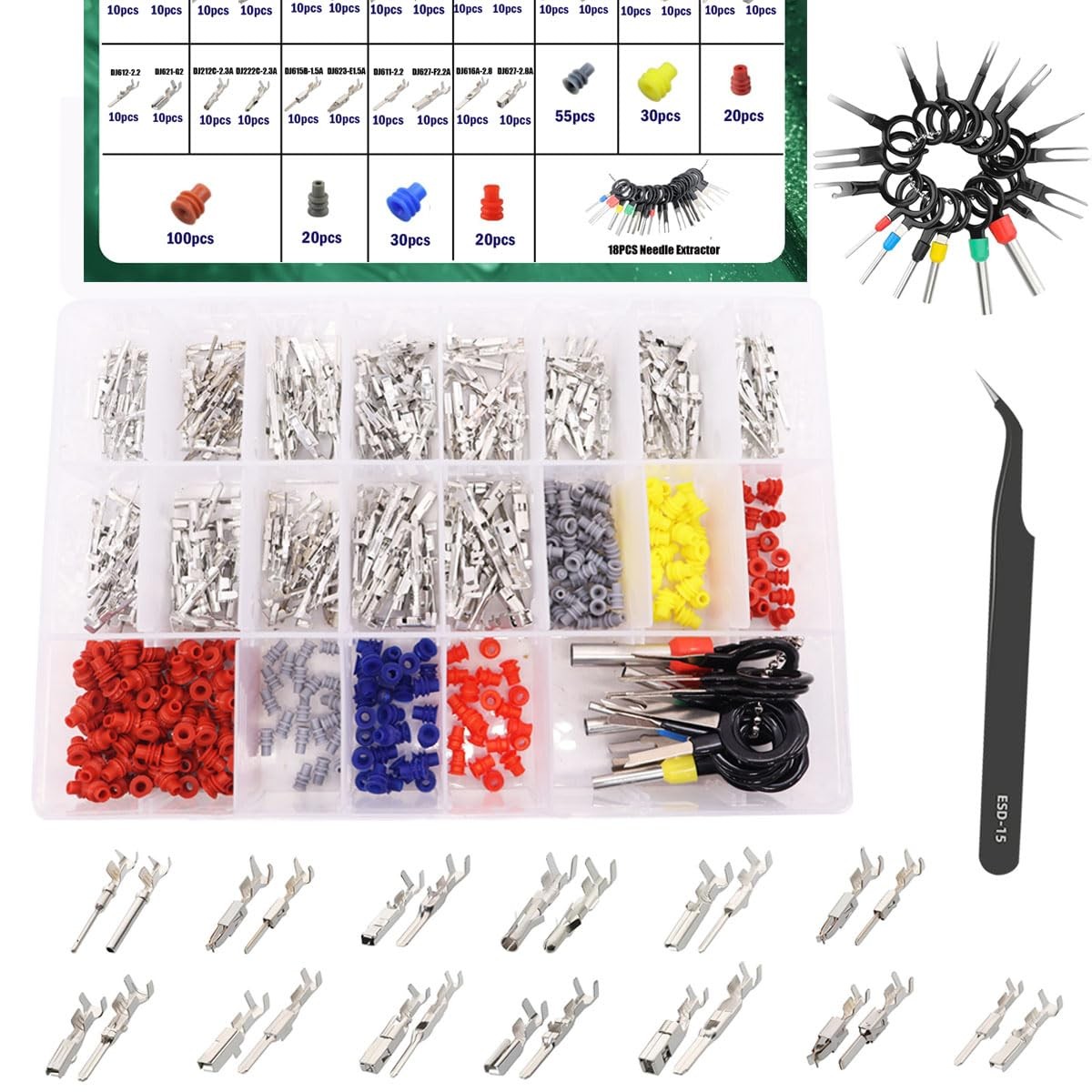 535 PCS Car Electrical Wire Terminal Crimp Pins Kit 1/1.5/1.8/2.2/2.8/3.5mm