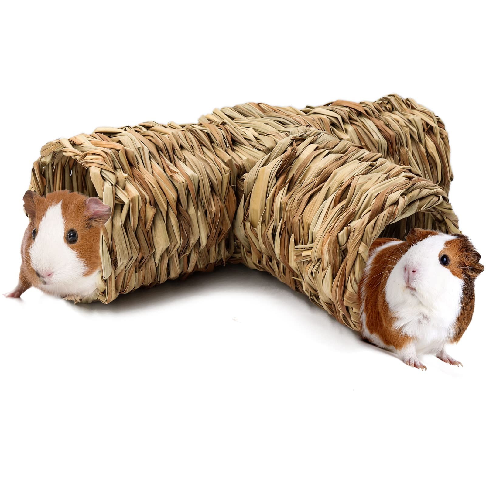BWOGUE Hamster Grass Tunnel Toy Nature's Hideaway Guinea Pig Tunnels L, Brown 