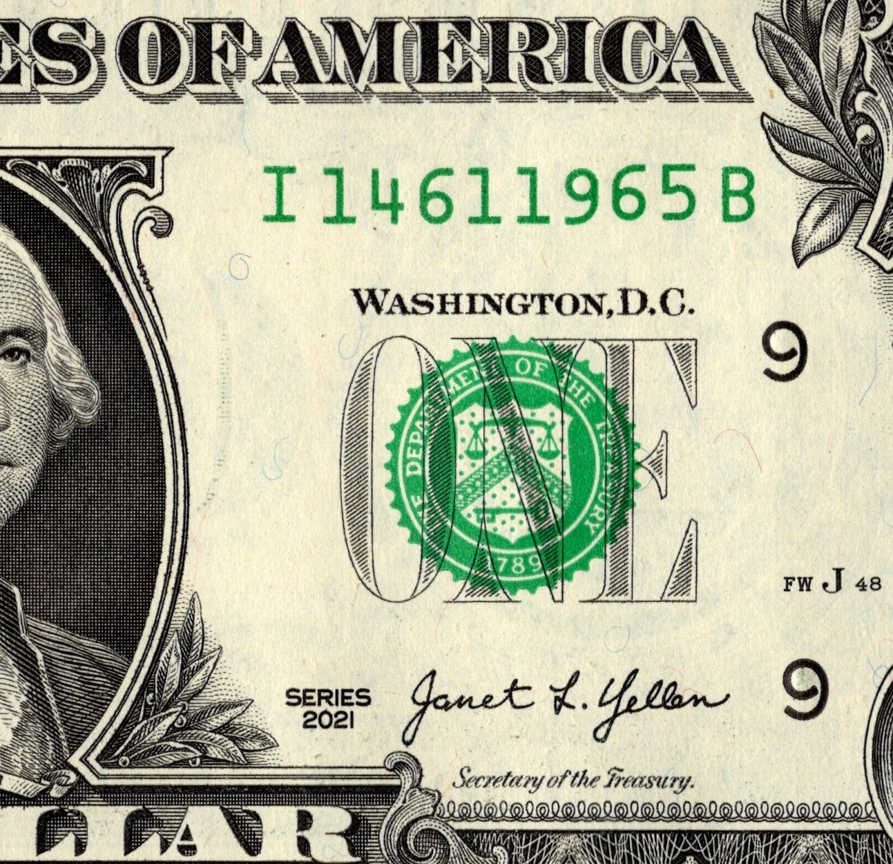 1965 year note Fancy Serial Number One Dollar Bill I14611965B