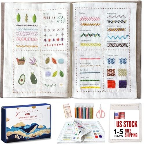  2026 Upgraded Embroidery Stitch Book Kit, All in One Sewing 5.111 Blue