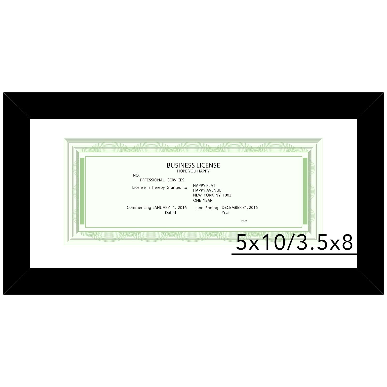 JCJMY 5x10 Business License Frame Black for 3.5x8 Standard 