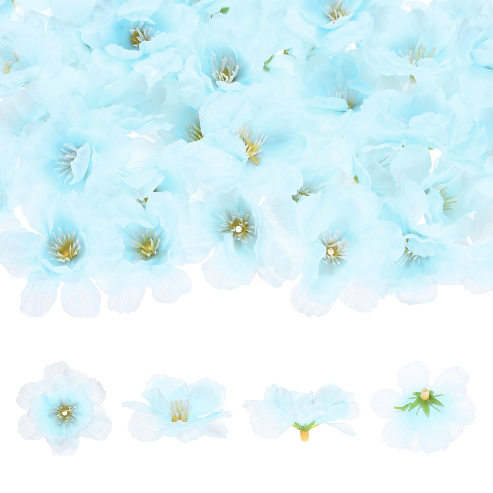 Artificial Flower Heads (2 Inch, Blue) 50 PCS - Cherry Silk Flowers