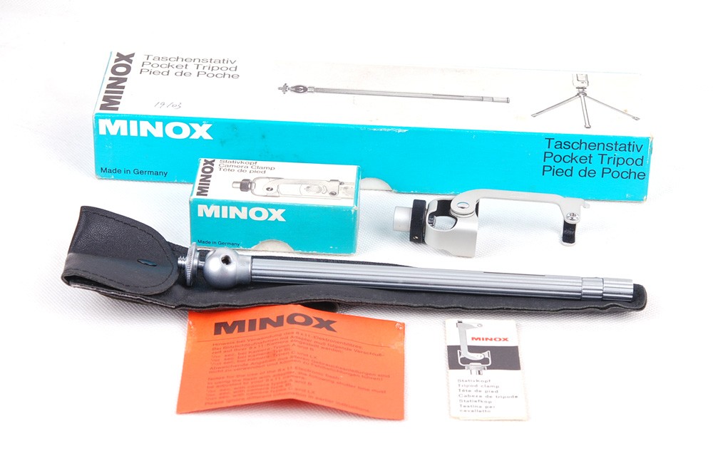 Ex++ Minox Silver Pocket Tripod+Camera Clamp with Box Made in Germany