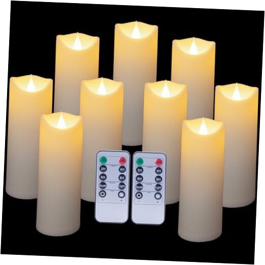  9 Pc Flickering Flameless LED Candles with Remote Timer for Romantic Cream