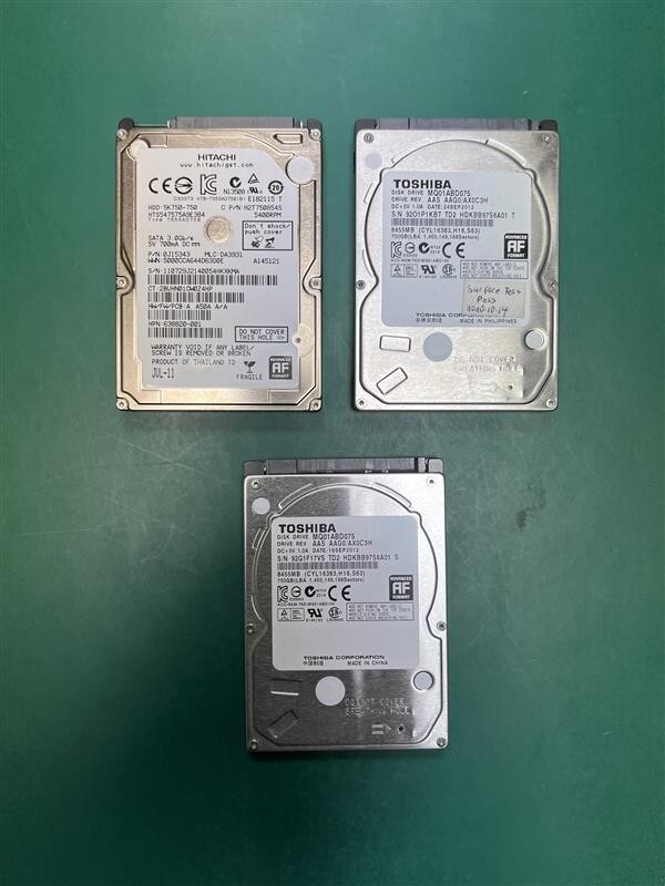 Lot of 3 - 750 GB Internal 2.5'' Hard Drive HDD - Passed SMART Test
