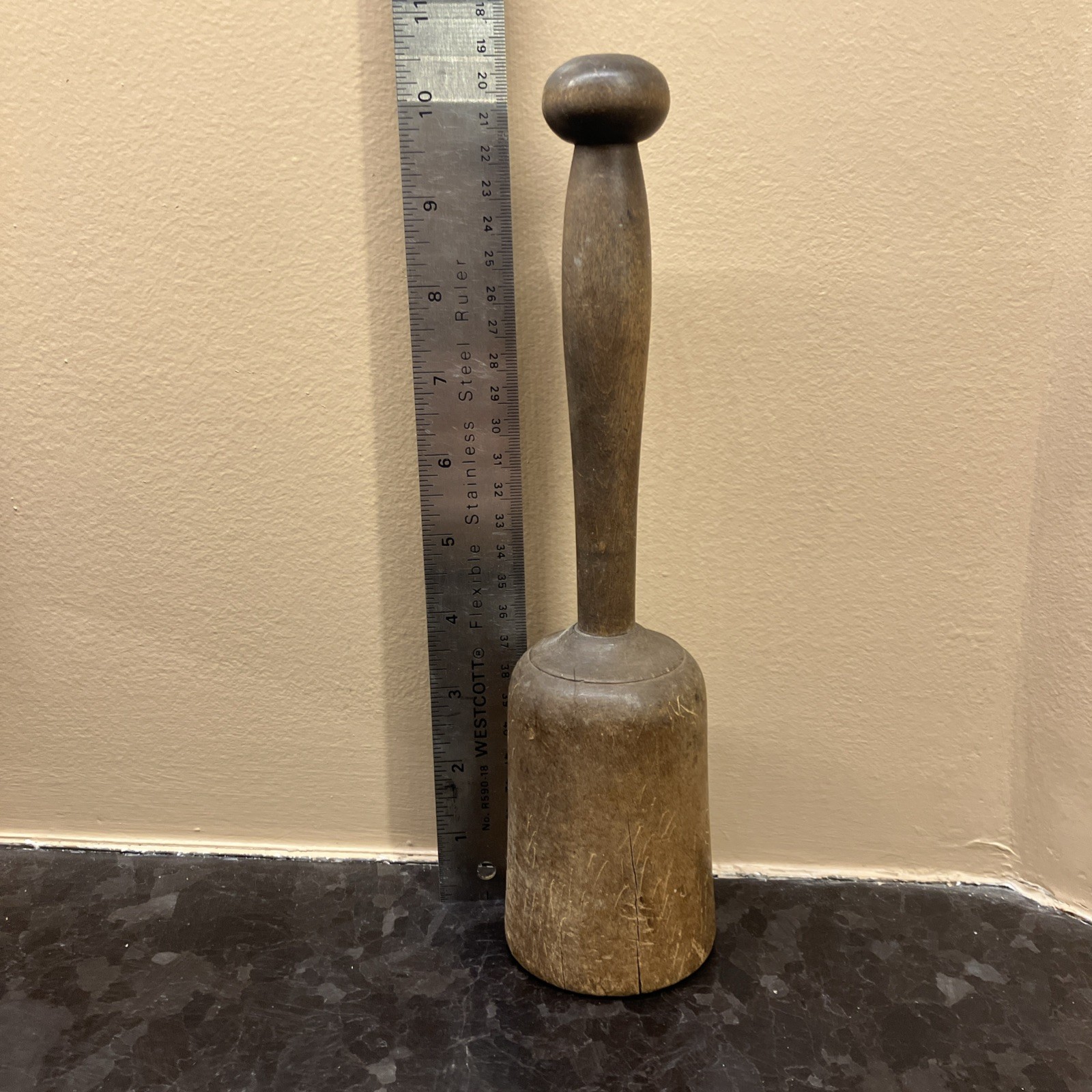 Antique vintage rare primitive tiger maple wooden masher 10" country farmhouse 