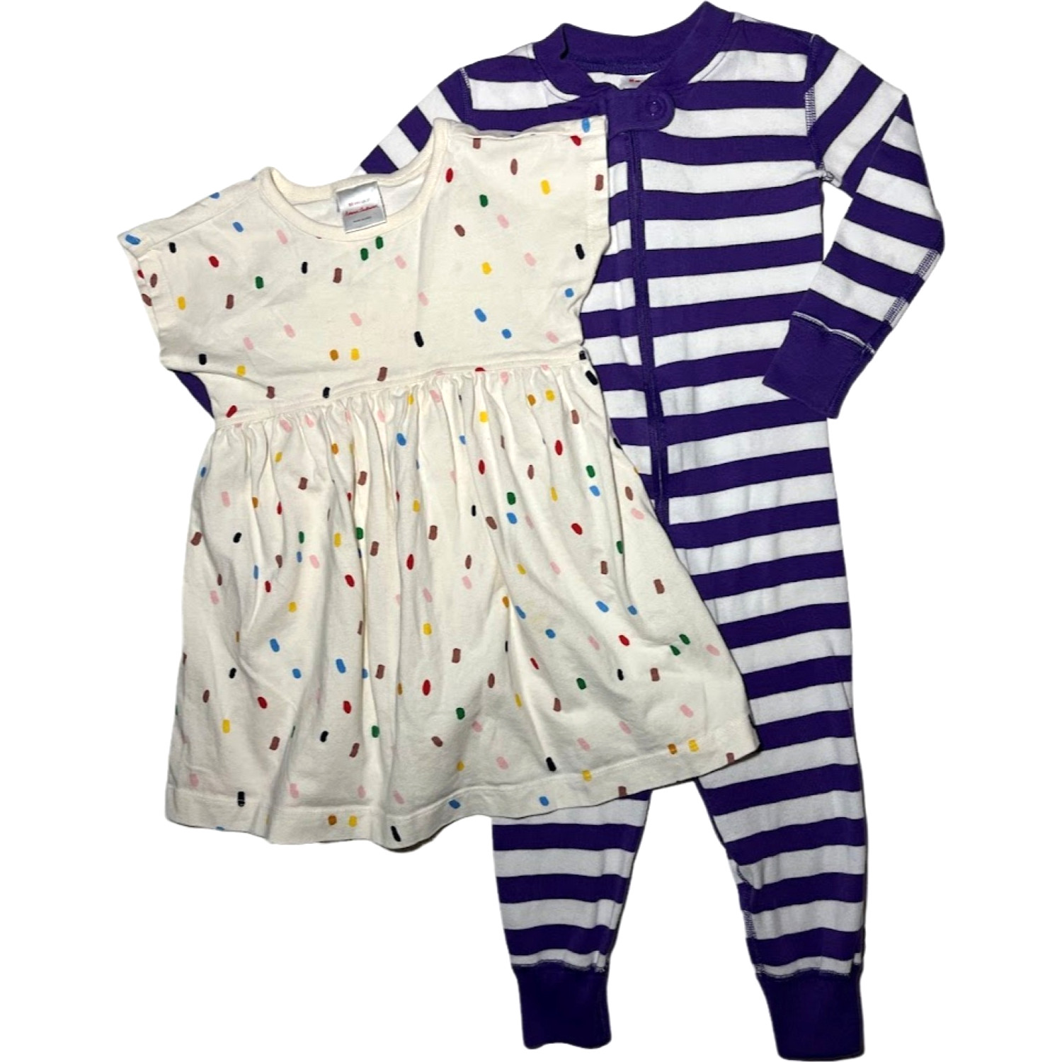 Hanna Andersson 2T Stripe Pajama Zip Up Dress Lot Sz 85 Girl Purple Beige White