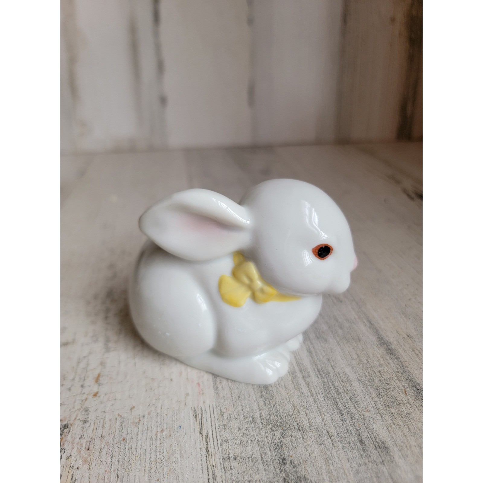 Miniature white Easter Bunny piggy bank ceramic spring home decor coin