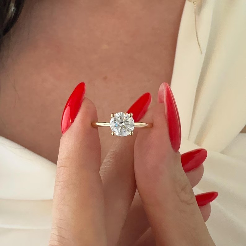 2CT Round Cut D VVS1 Moissanite Engagement Ring 14k Yellow Gold Plated