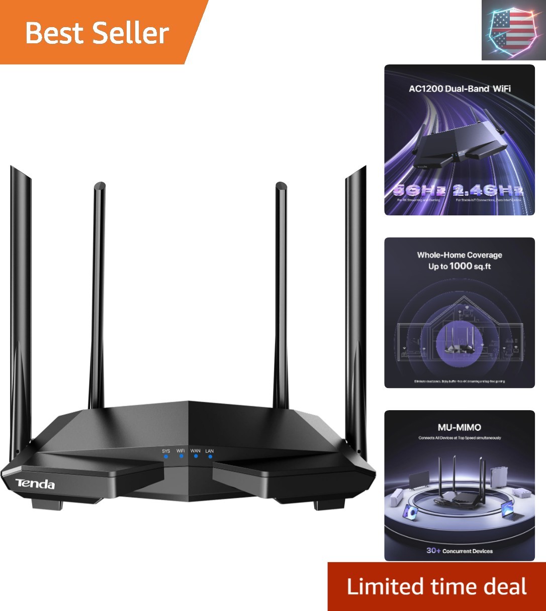 AC1200 Smart WiFi Router, High Speed Dual Band Wireless Internet Router with ...