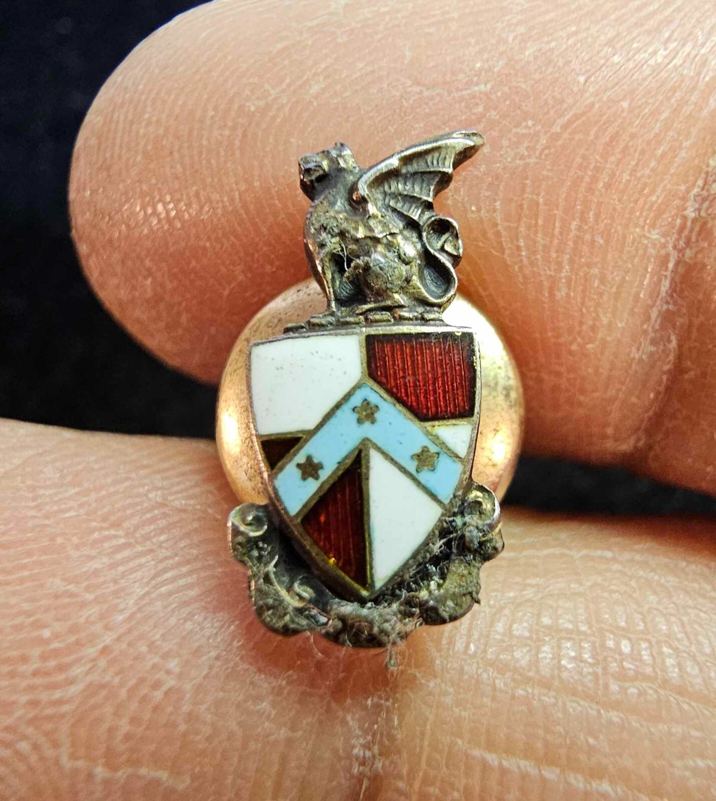 Vtg Gold filled Small Shield Mercury Wings Dainty Dragon star w Enamel Lapel Pin