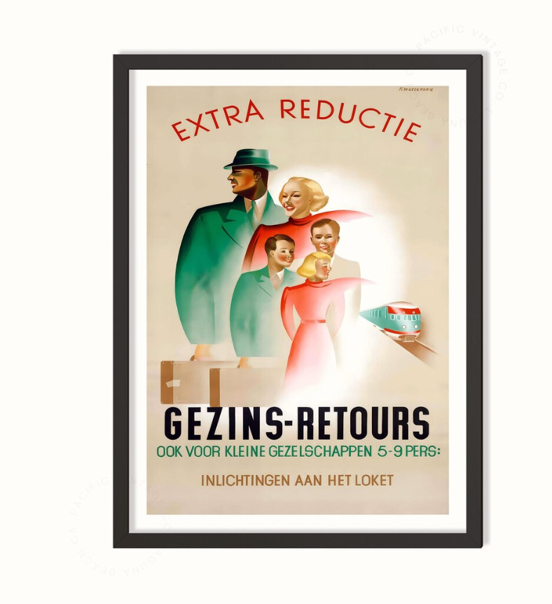 Vintage Gezins-Retours Poster – Classic Belgian Railway Art Print