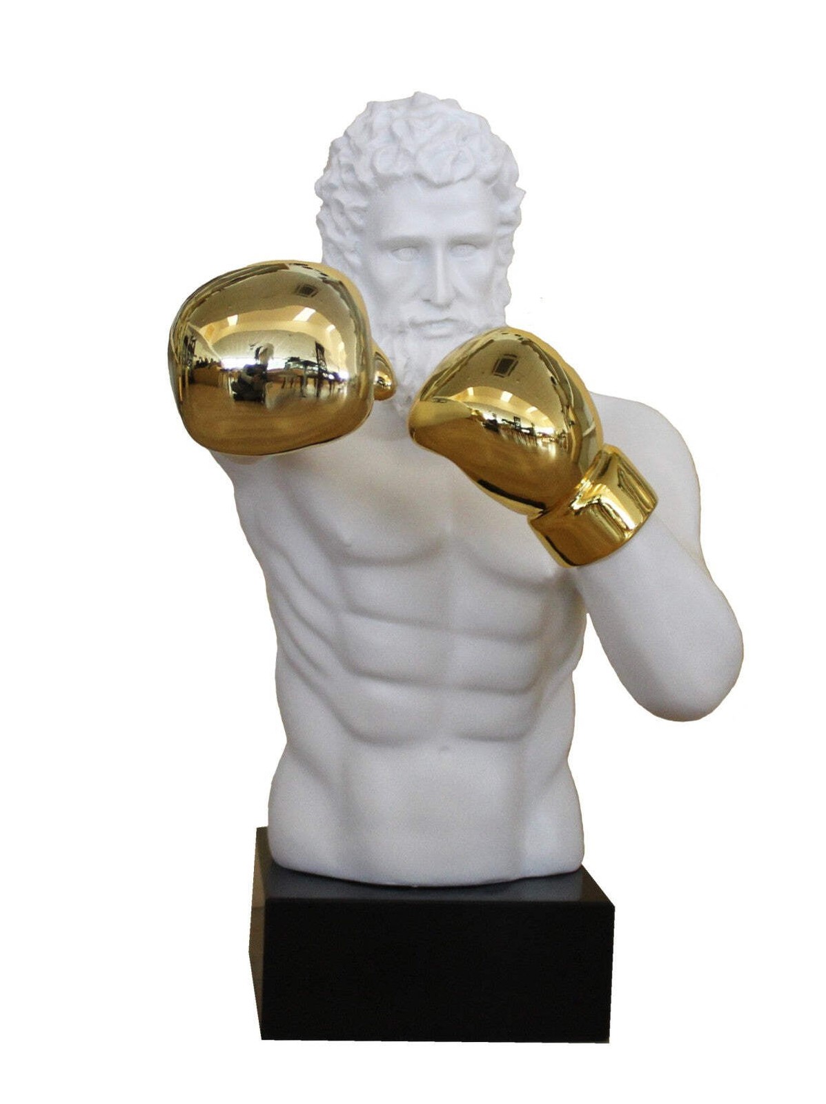 Boxer Sculpture White Resin On Black Marble Base 55Cm Handmade Italfama