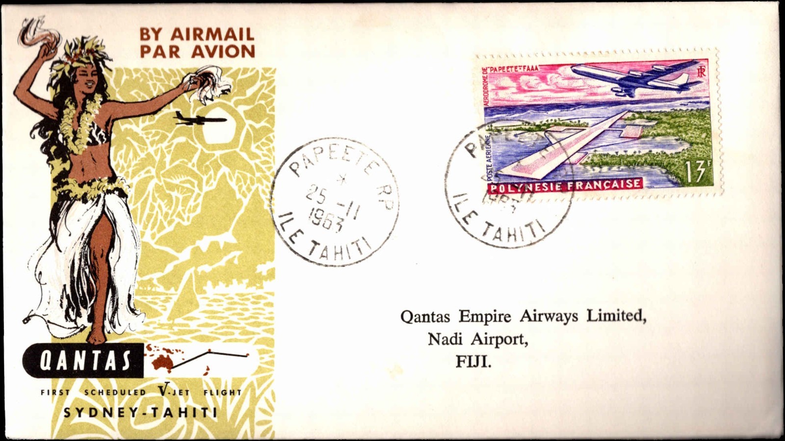 QANTAS Sydney Tahiti First Scheduled Jet Flight 1967 Airmail Cover