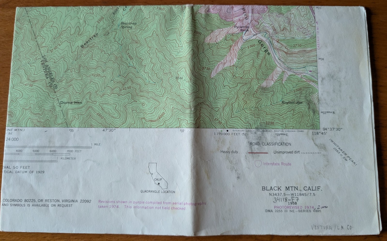 USGS Topo Map 7.5' Quad Black Mtn, California N3437.5-W11845/7.5 1958 (rev 1974)