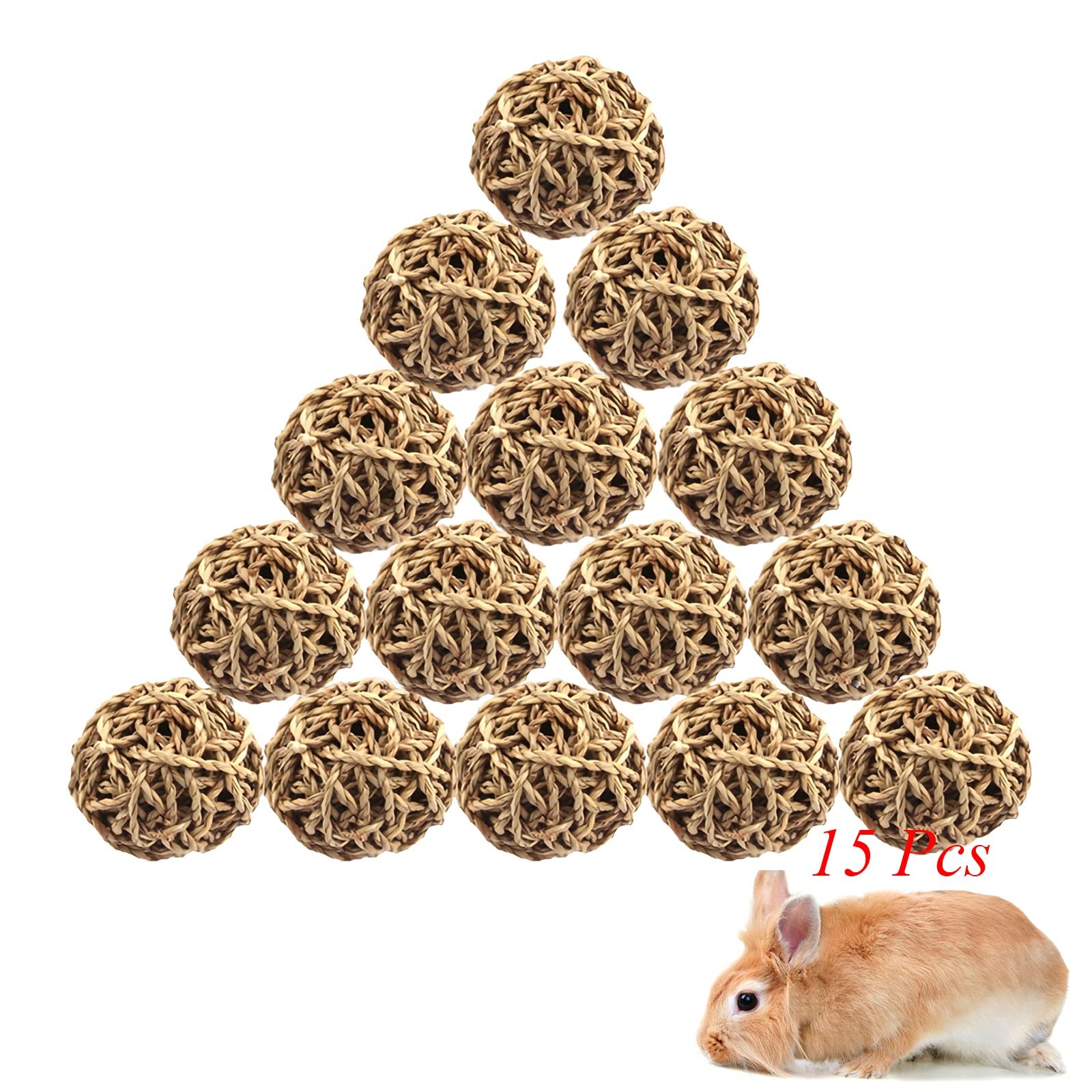 15PCS Rabbit Grass Balls 2.8in Large Guinea Pig Balls Small Animal Activity E...