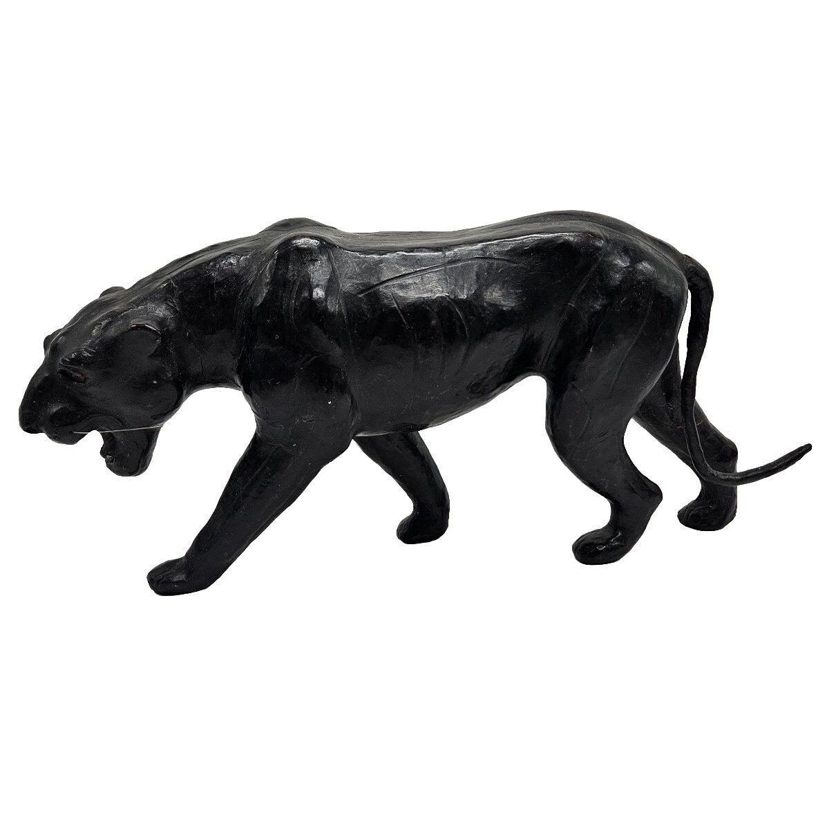 Black Panther 14" X 7" Leather Wrapped Sculpture. SEE PHOTOS Black Paint Missing
