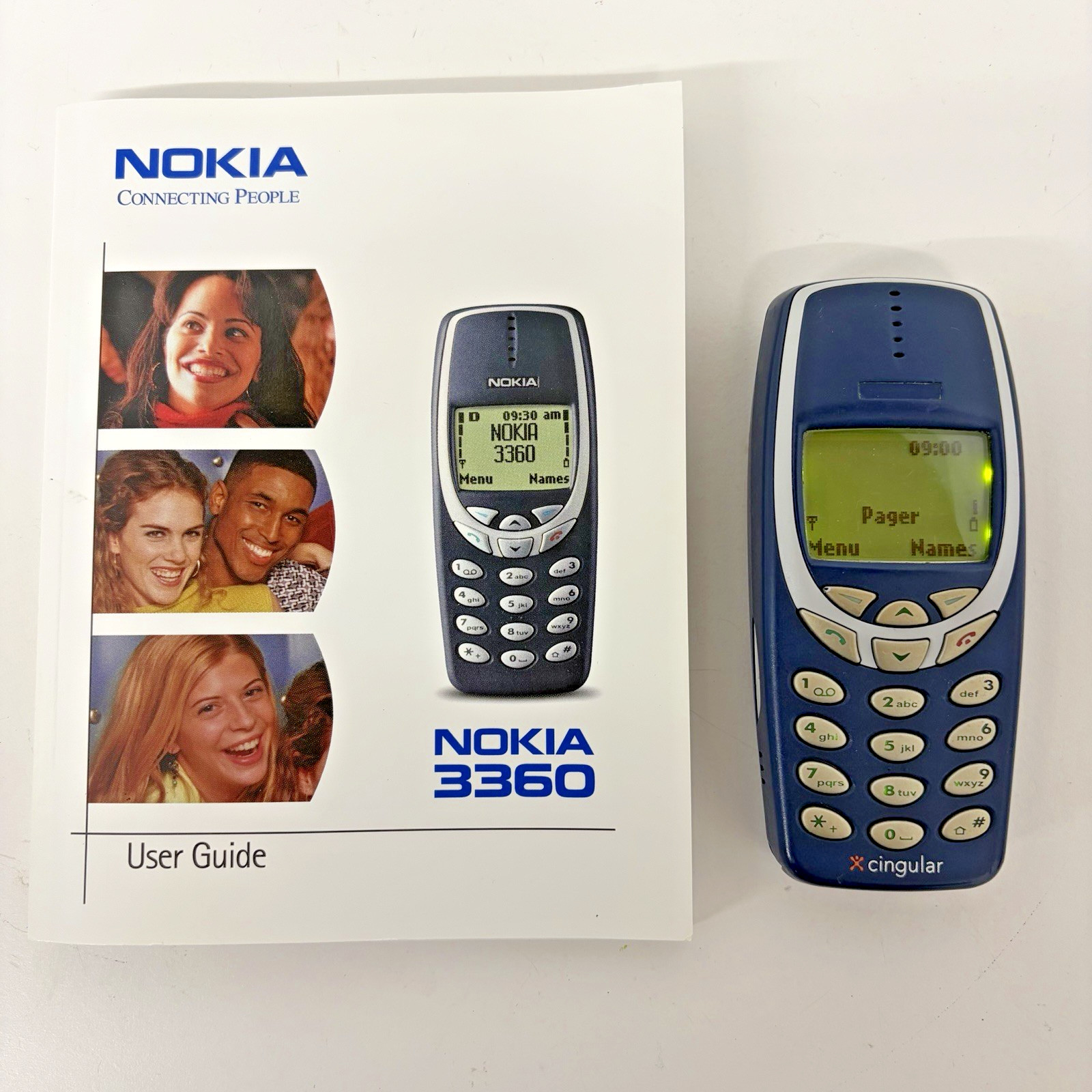 Nokia Cell Phone 3360 NPW-1NB Blue Cingular Working w/ Manual & Car Charger