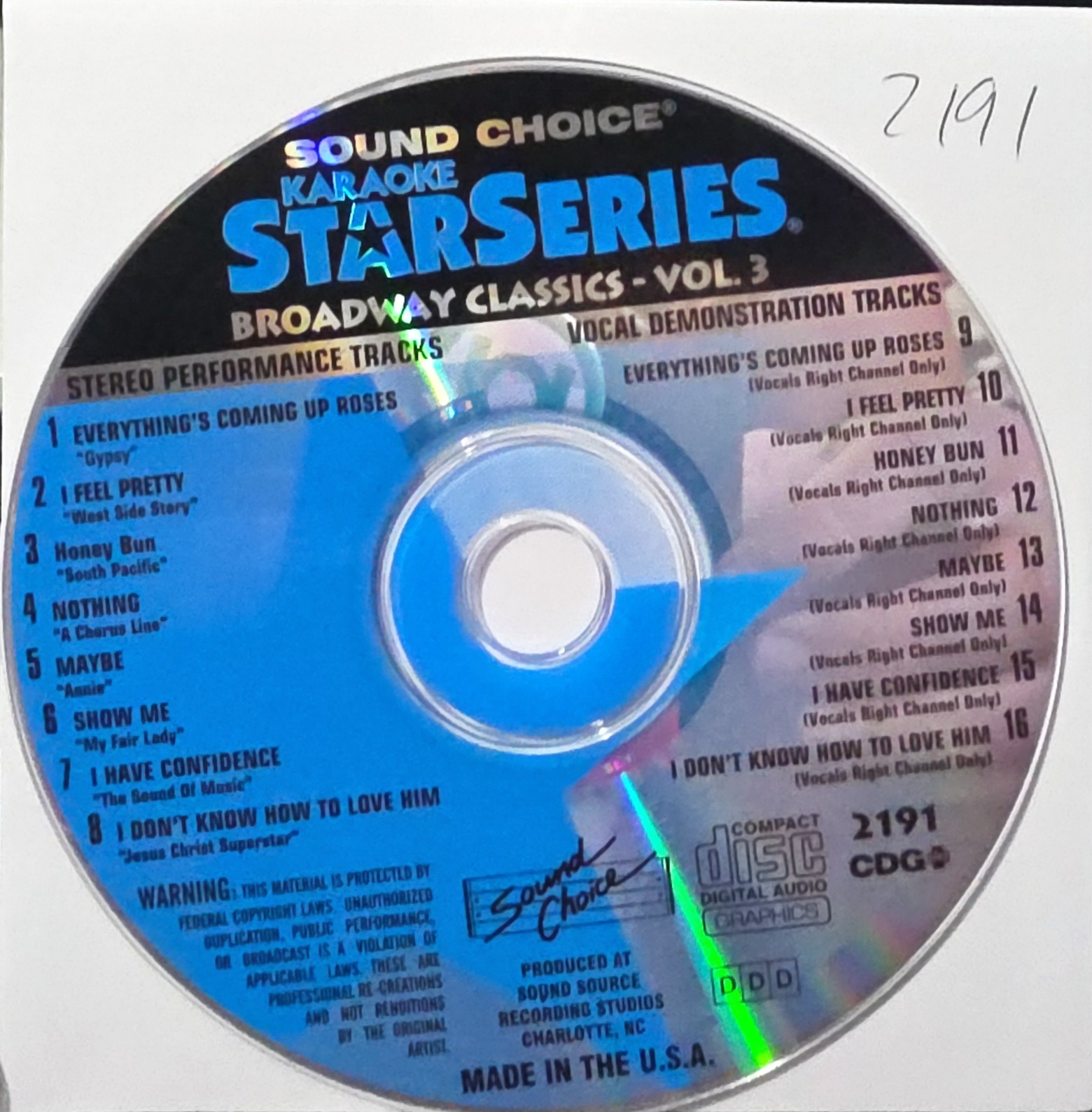 SC2191 BROADWAY      SOUND CHOICE KARAOKE CDG  LOT LONG DRIVE