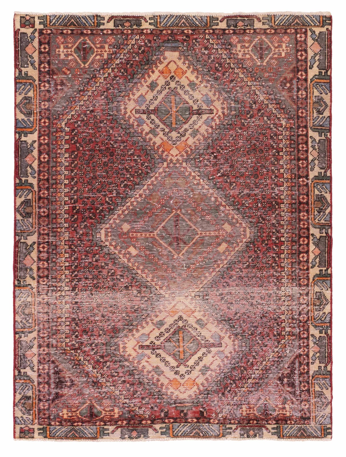 Vintage 4'9" x 6'4" Geometric Hand-Knotted Carpet Traditional Wool Area Rug