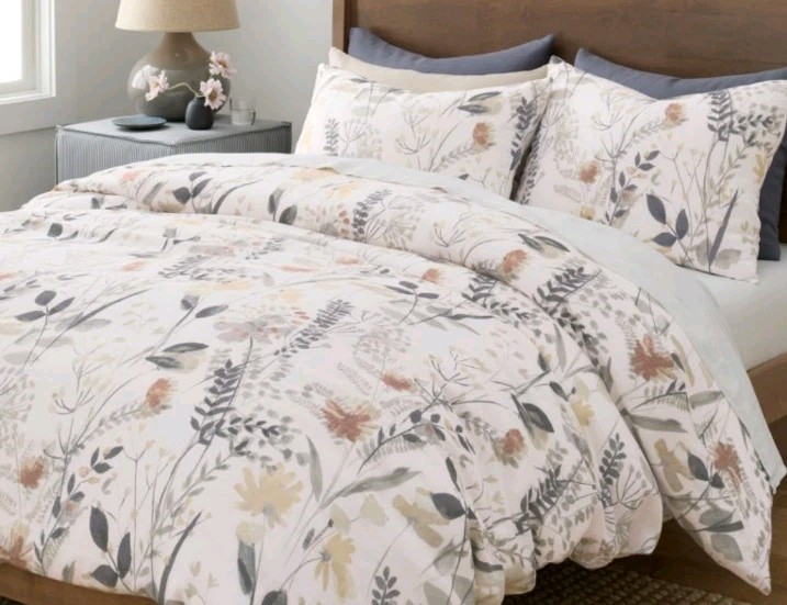 Garnet Hill F/Q European Flax 100% Linen Wildflower Print Fitted Sheet Luxury 