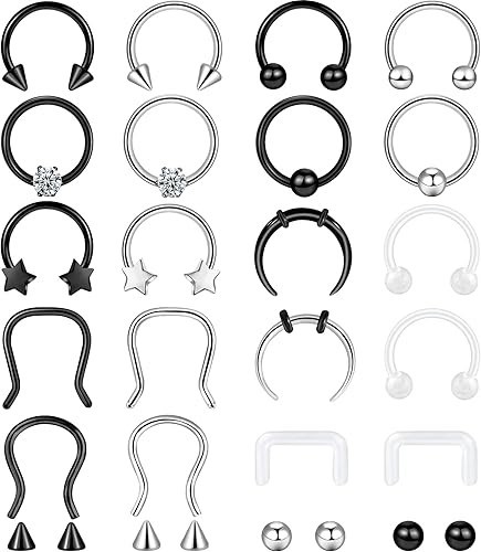 20 Pcs 16G Septum Rings Surgical Steel Color-B-16G-10mm