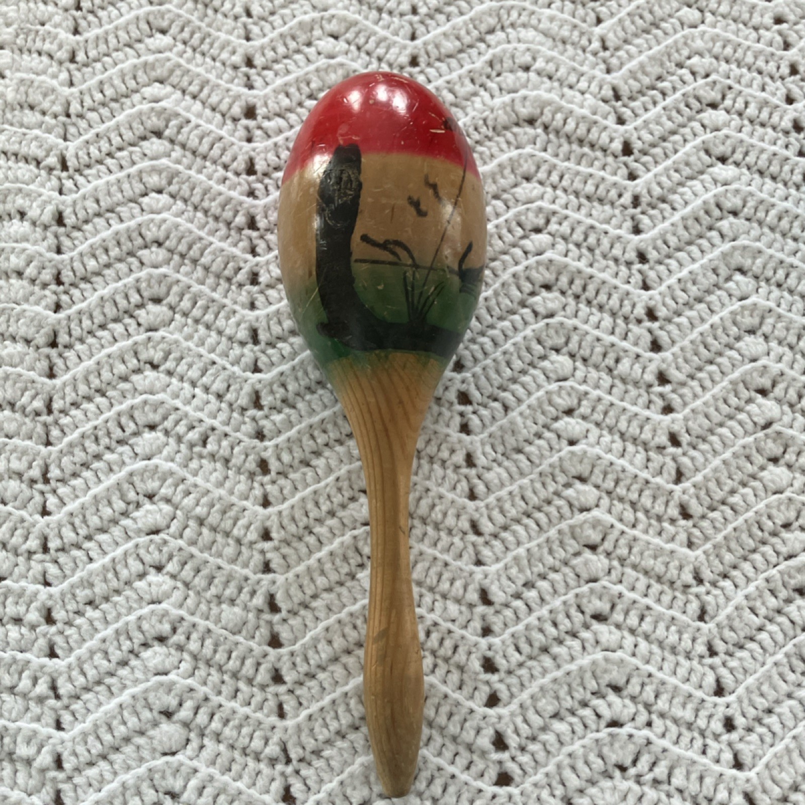Wood Maraca Hand Painted Red Green Percussion Shaker Instrument