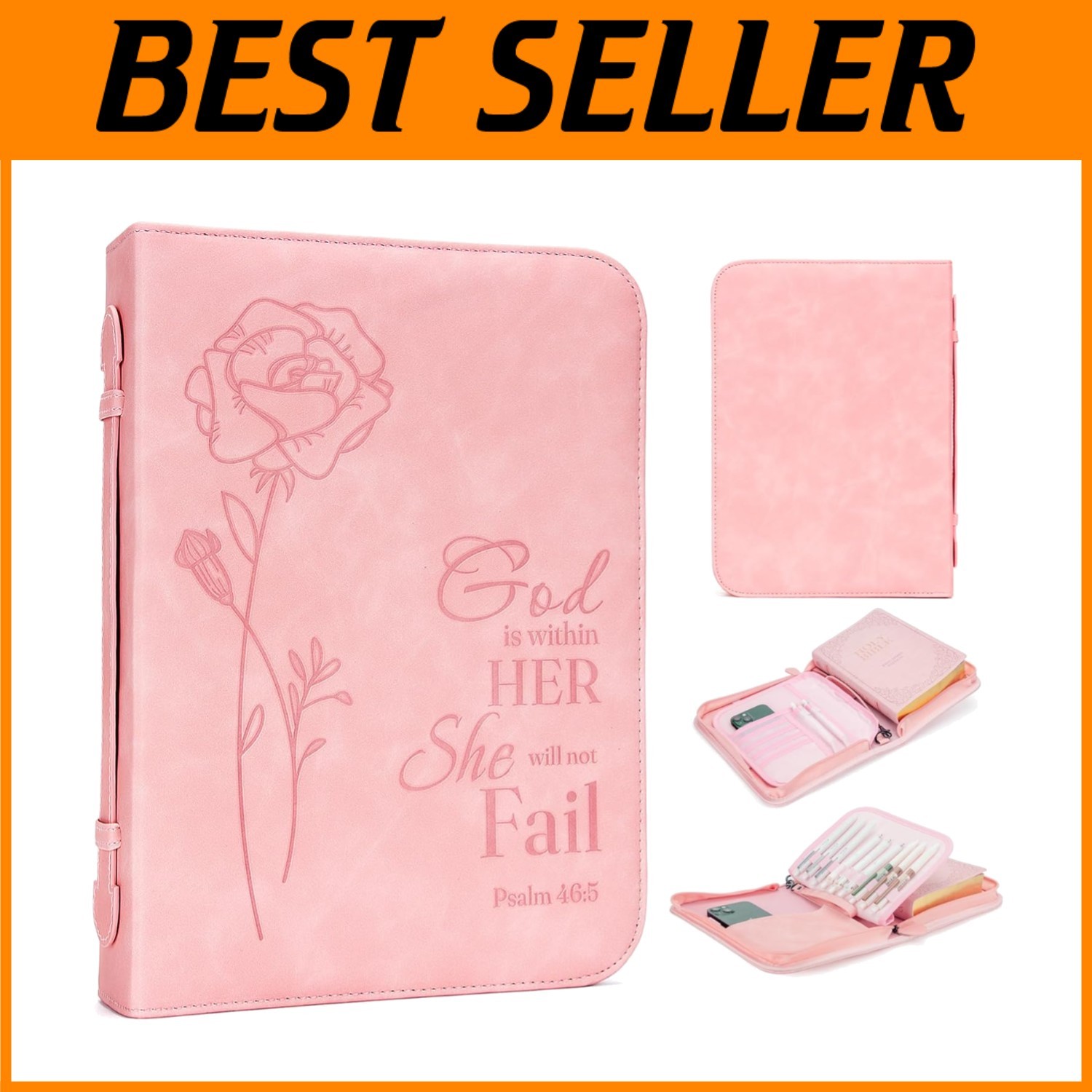 Lightweight Pink Bible Bag with Handle and Pockets