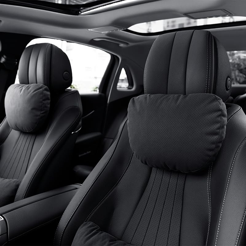 2 Pcs Car Headrest Neck Pillow for Driving,Universal Premium Suede Athens Black