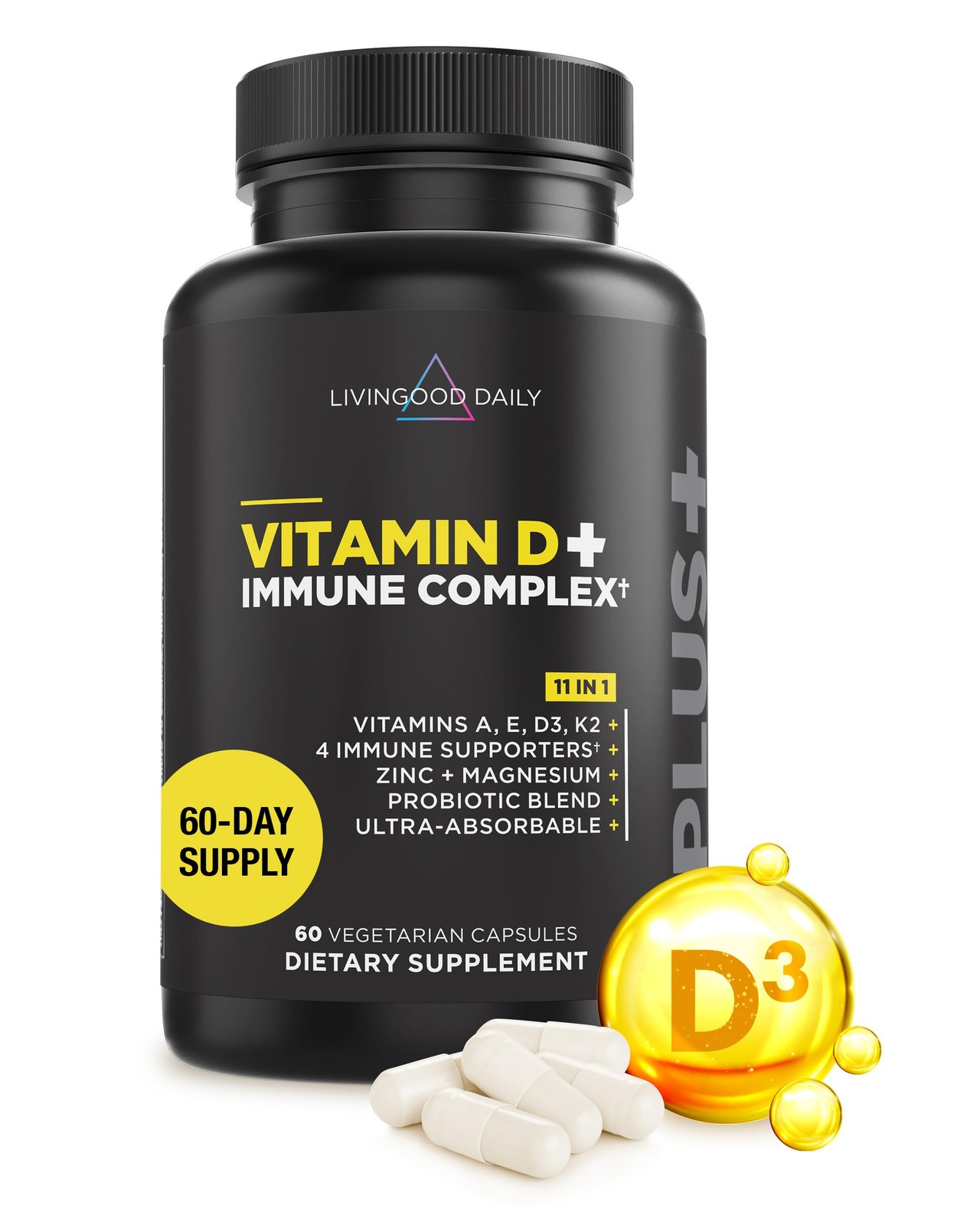 Livingood Daily Vitamin D3 K2 4000 IU Supplement, 9-in-1 60 Count (Pack of 1) 